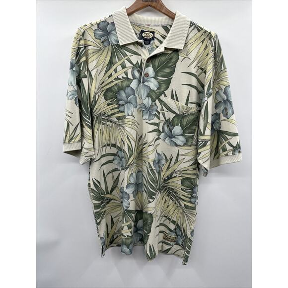 TOMMY BAHAMA Original Men's L Hawaiian Polo Blue Green Florals Seafoam Green - Picture 1 of 10